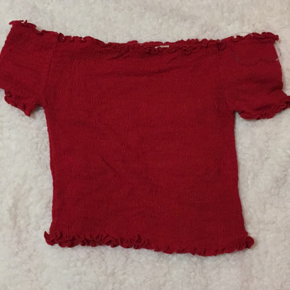 Red off the shoulder crop top